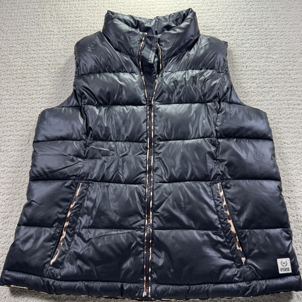 Victoria secret's PINK,‎ puffer vest jacket with animal print trim size Large